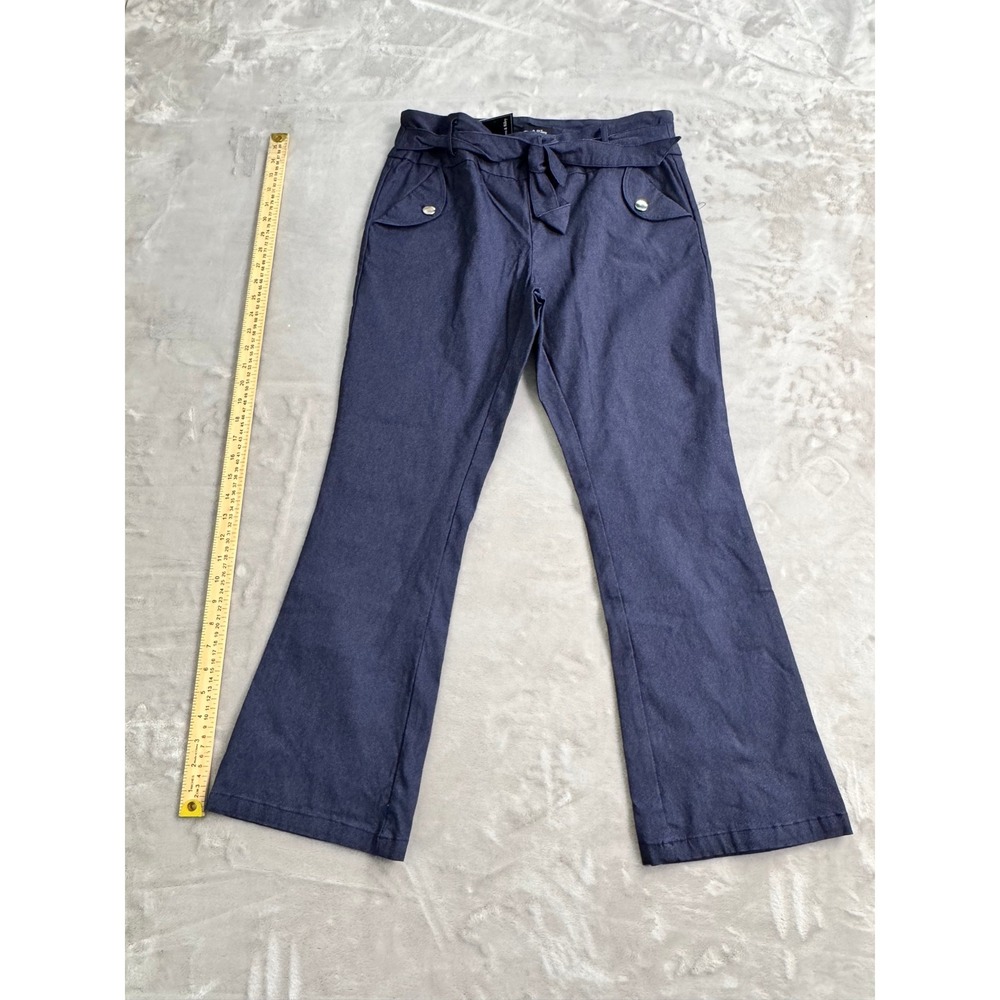 Lauren & Riley Flare Leg Pants Womens PL Petite‎ Large Blue Tie Waist
